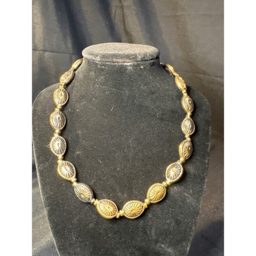 Antique Oval Medallion Necklace Gold‎ Tone Silver Tone Statement Bib Choker